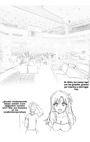 hentai Asuna y Klein van a comprar una cama.