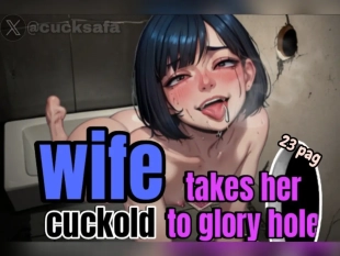 hentai Wife takes her cuckold to glory hole